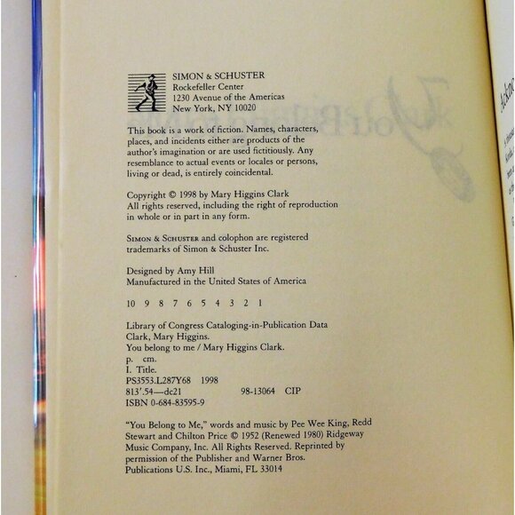 You Belong To Me By Mary Higgins Clark 1998 Hardcover Jacket Suspense Thriller - Picture 4 of 4